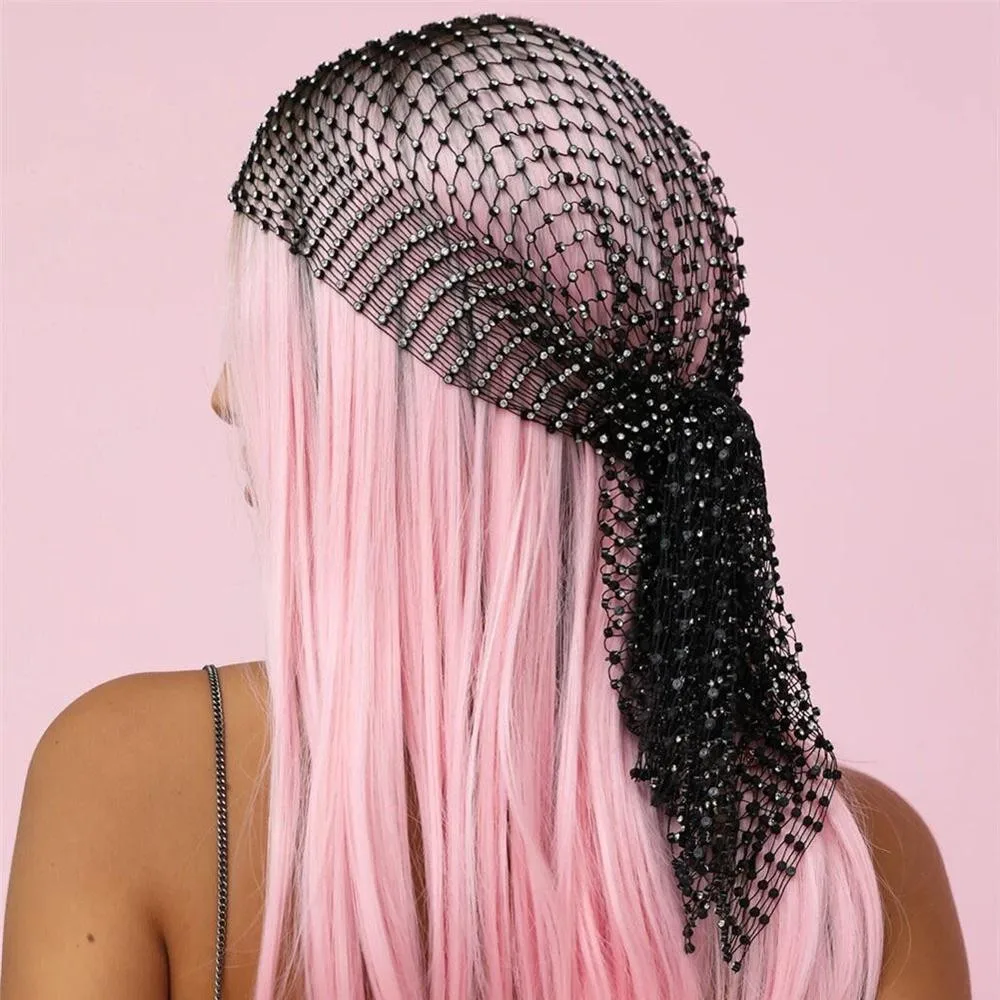 INS Shiny New Fashion Rhinestone Headpiece Head Scarf for Women Hollow Bling Crystal Headband Black Hair Tress Hair Accessories