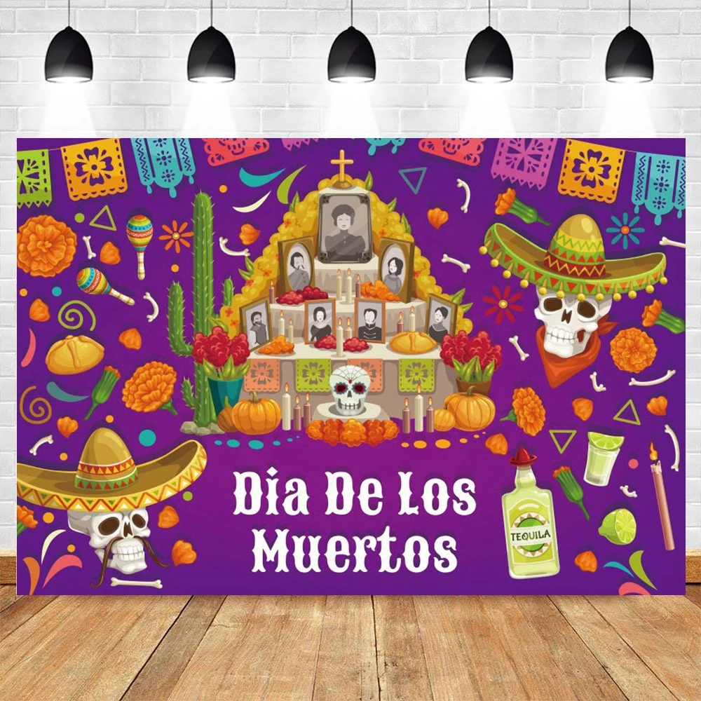 

Mexican Day Of The Dead Photography Backdrop Dia De Los Muertos Photographic Background Skull Dress-Up Party Photo Studio Poster