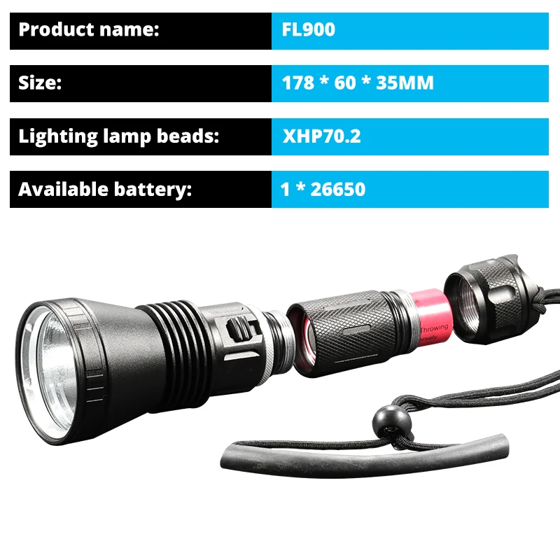 IP68 Waterproof XHP50.2 Powerful LED Scuba Brightest 50W Diving Flashlight Underwater Torch 18650 Battery Dive Lighting Lamp