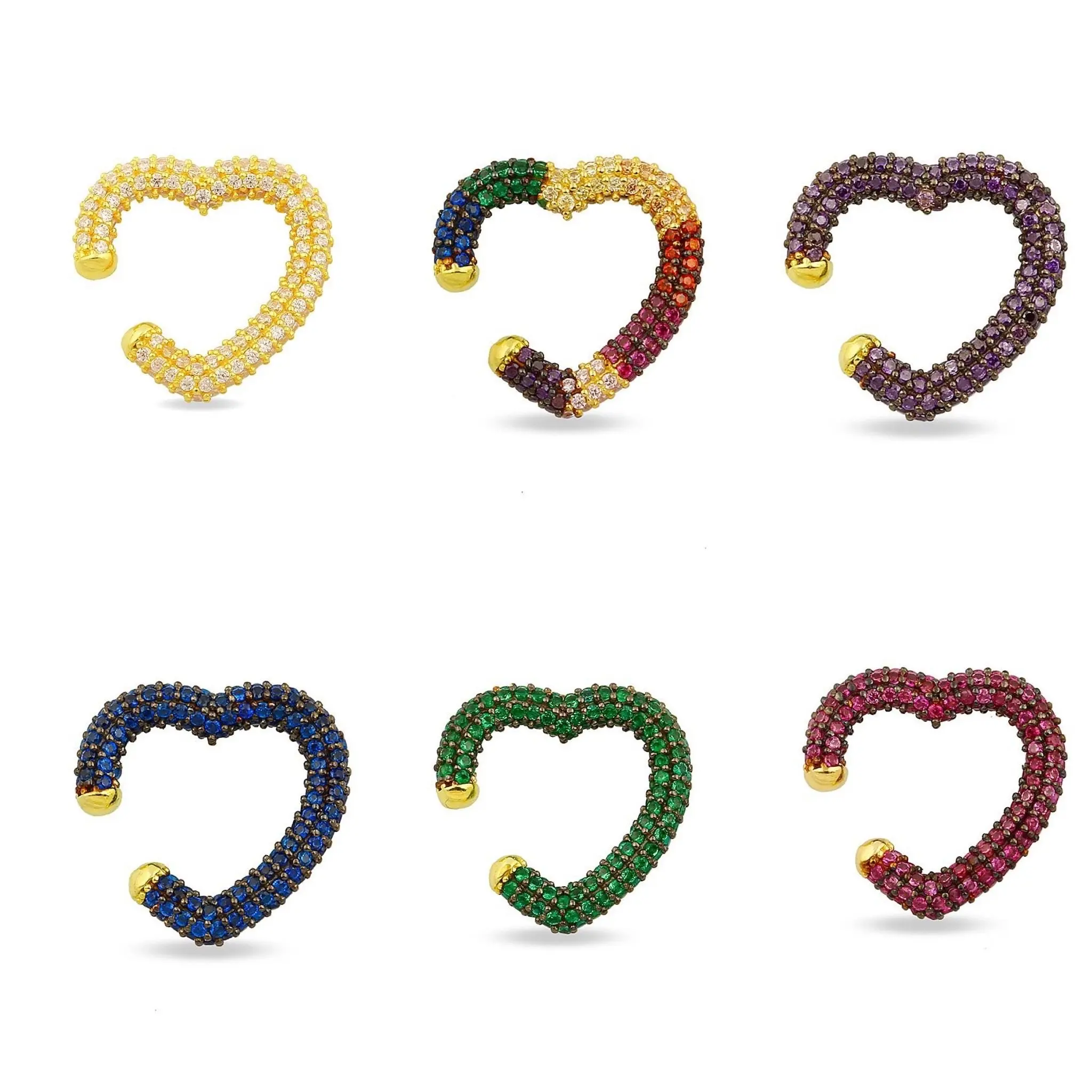 no piercing women clip on earring micro pave cz colorful cubic zirconia heart shaped girlfriend gift earring