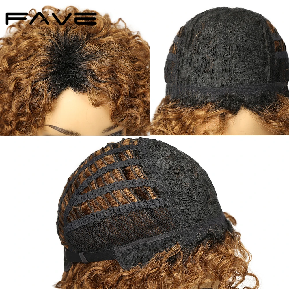 FAVE – Perruque Brésilienne Naturelle Remy, Cheveux Courts Bouclés, Coupe Pixie, Brun # 1B, Haute Densité, Partie Latérale Sans Colle, pour Femme