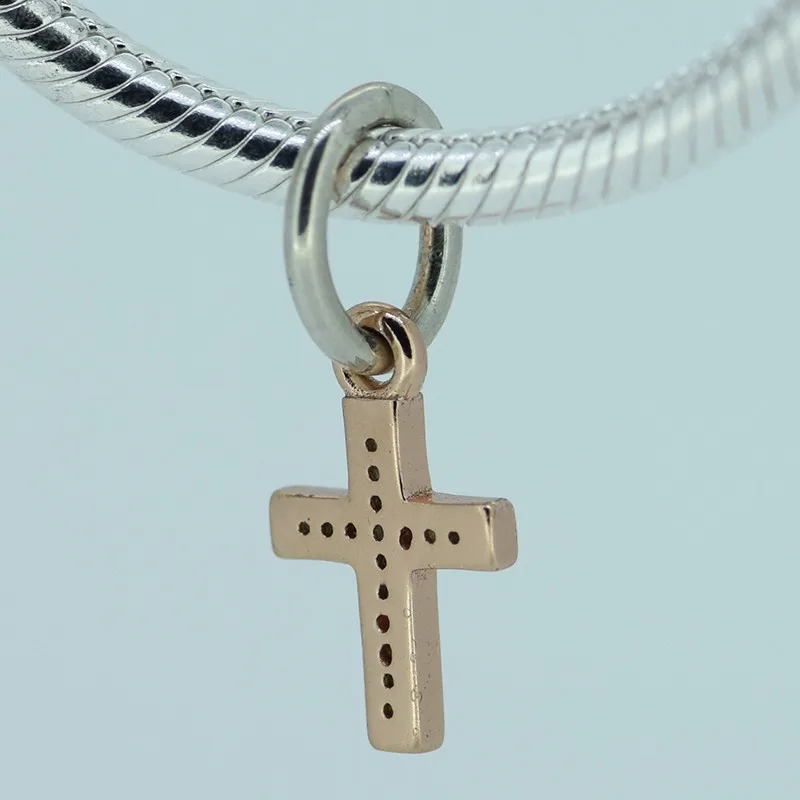 2 Designs Clear CZ Rose Golden & Silver Cross Pendant Crystal Charms for Silver 925 Original Charms Bracelets DIY Dangle Jewelry image 4