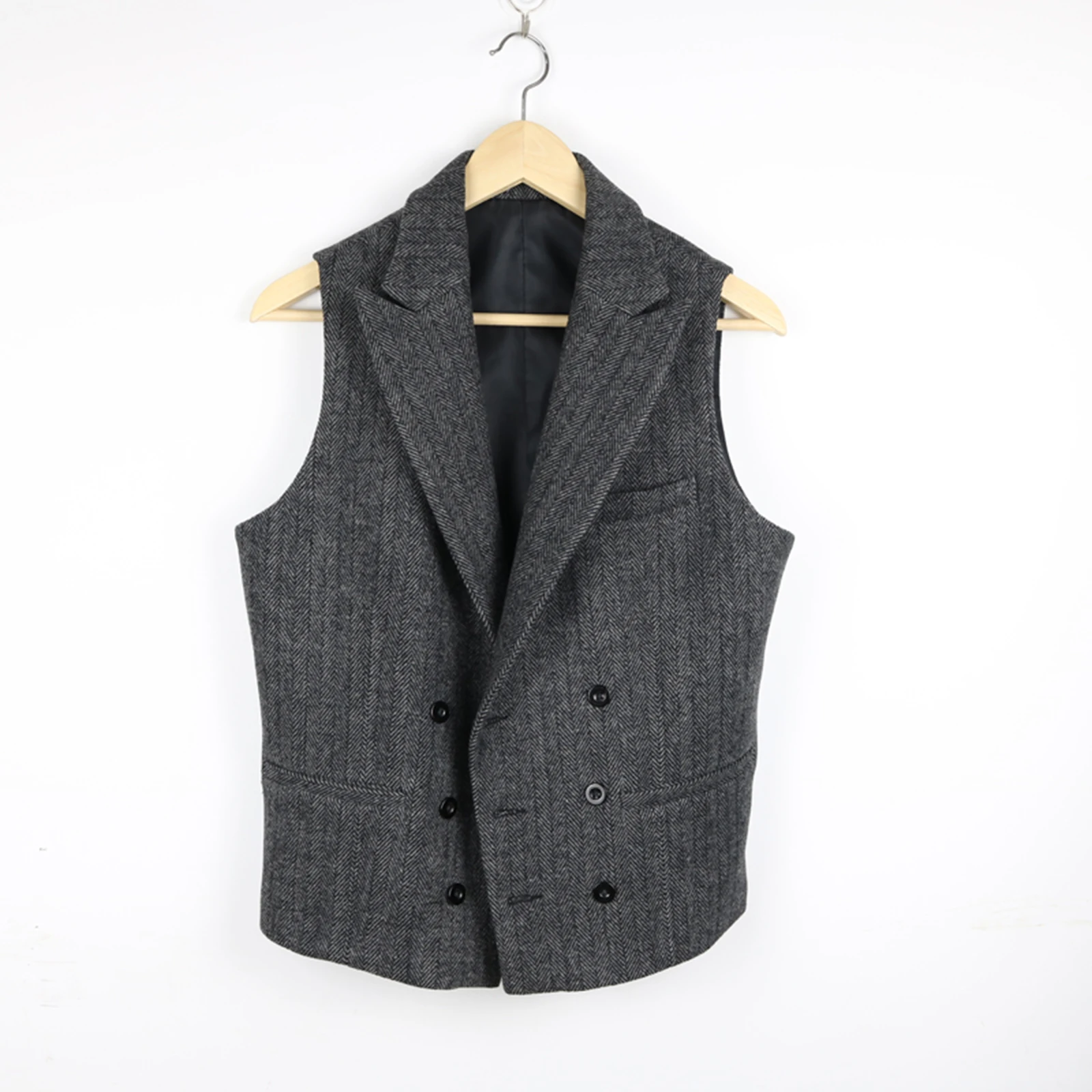 Men's Suit Vest Herringbone Tweed Slim Fit Waistcoat Double Breasted Sleeveless Jacket For Wedding