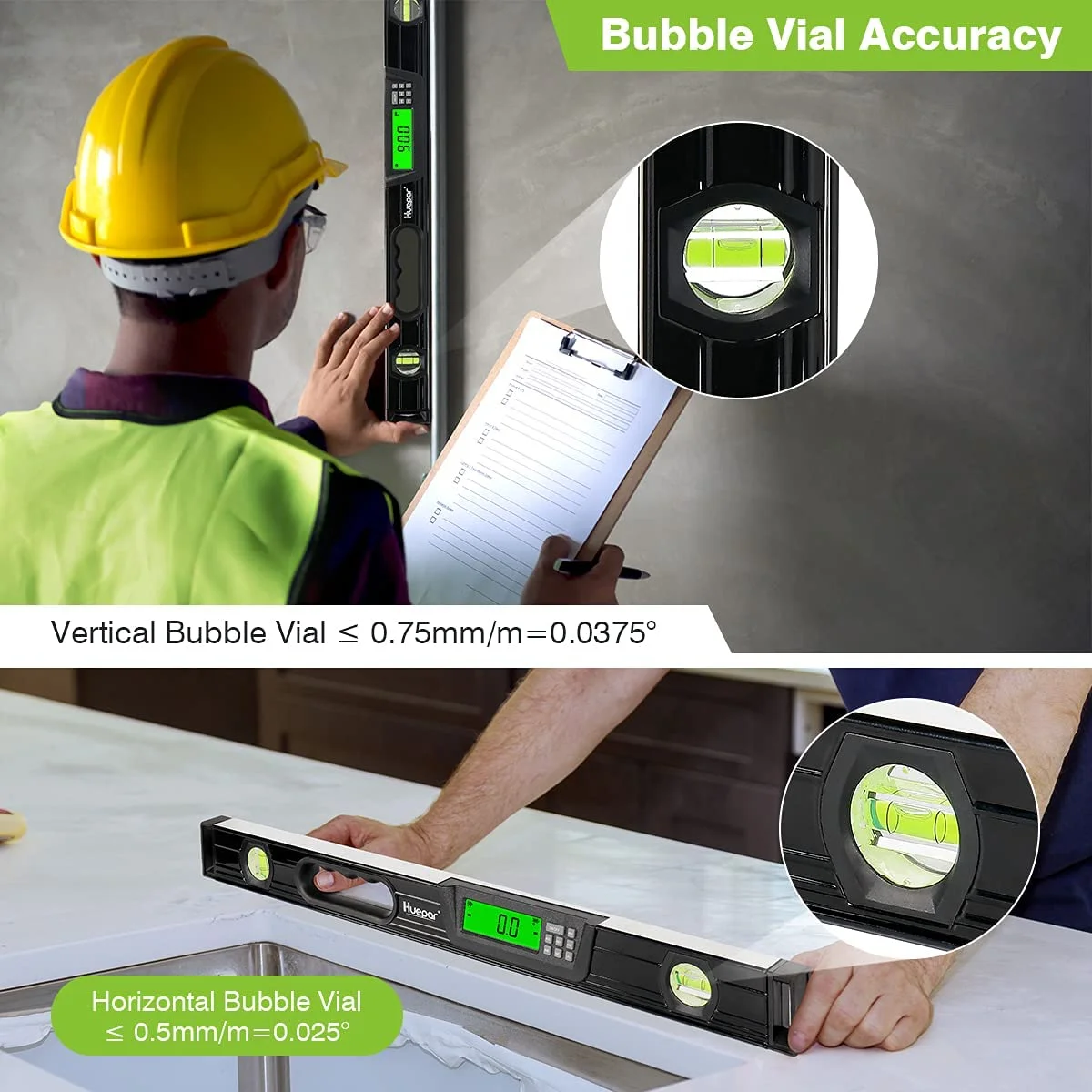 Huepar Protractor Electronic Digital Display Level Meter 360° Spirit Level With Magnetic Vertical Horizontal Bubble Inclinometer