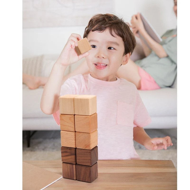 1Set Exquisite Wooden Cube Blocks for Children Nordic Style Toys Baby Stacking Games Montessori Educational Toys Newborn Gifts