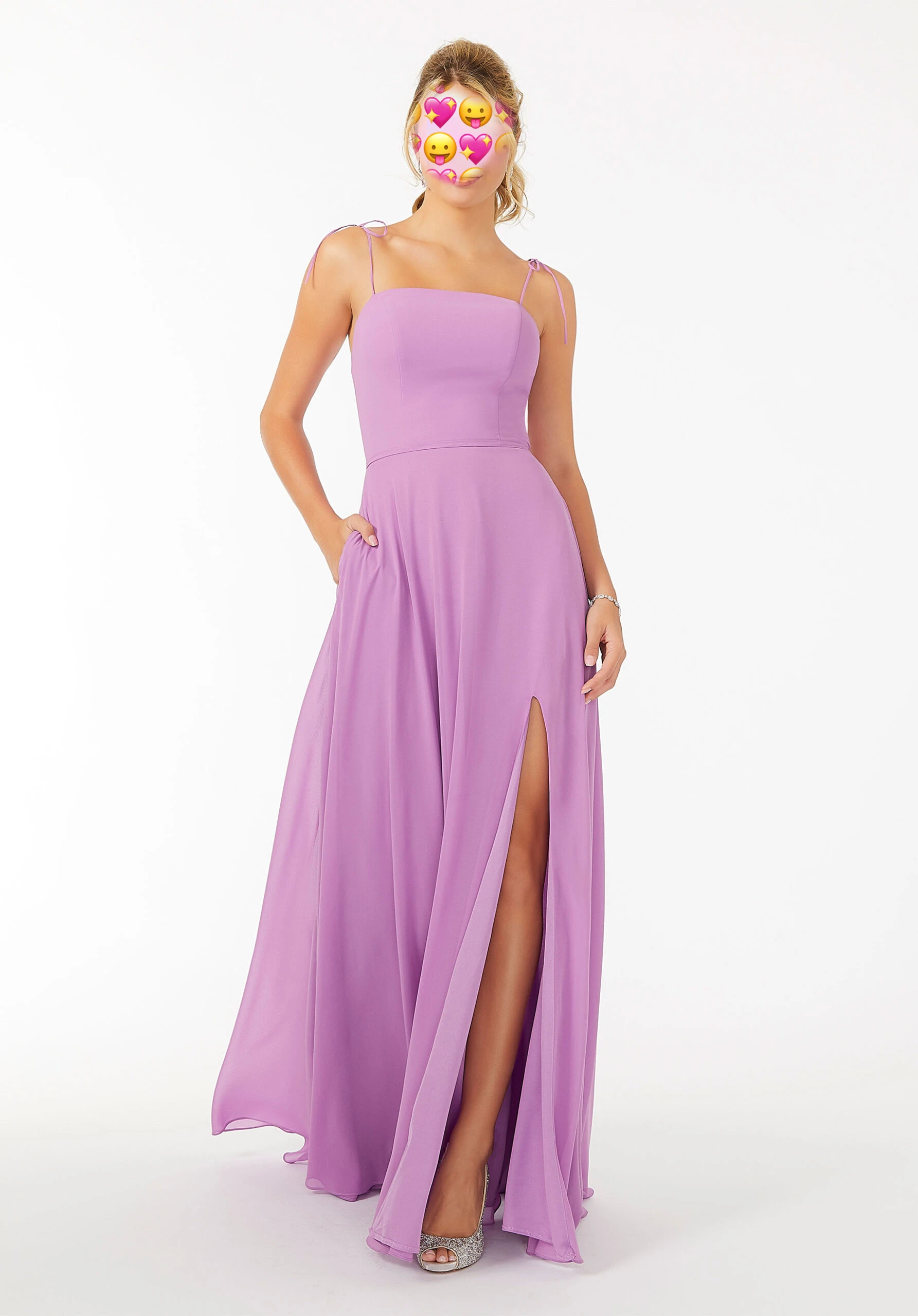 Alças de espaguete roxo vestidos de dama de honra longo a linha sem mangas chiffon vestidos de festa para o casamento vestidos de hóspedes sexy split