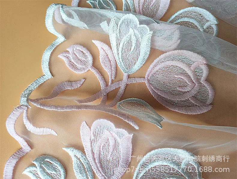 1Yard Pink Purple Tulip Flower LaceTrim Dress Wedding Lace Ribbon Fabric Applique Baby DIY Embroidered Sewing Craft 25cm Width