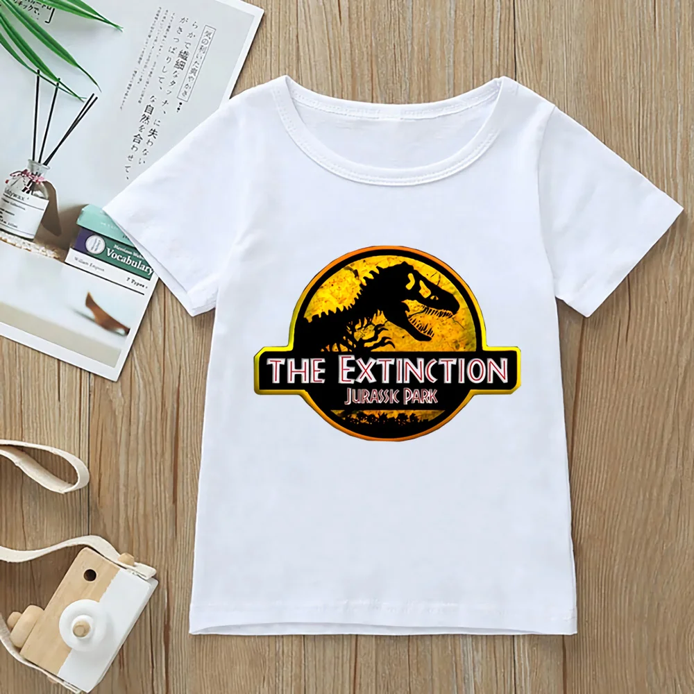 

T-shirt For Boys Girls Jurassic Park Tshirts Kids Clothes Dinosaur Animal Print Design T Shirt Camisetas White Tops,YKP192