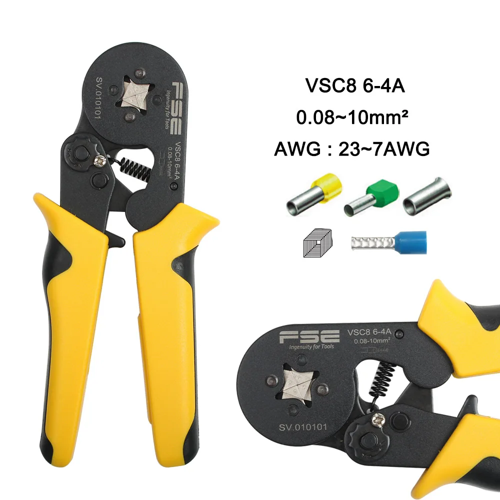 VSC8 16-4A 6-4A 0.25-10mm 23-10AWG Adjustable Precise Crimp Pliers Tube Bootlace Terminal Crimping Hand Tool VSC9 6-4A