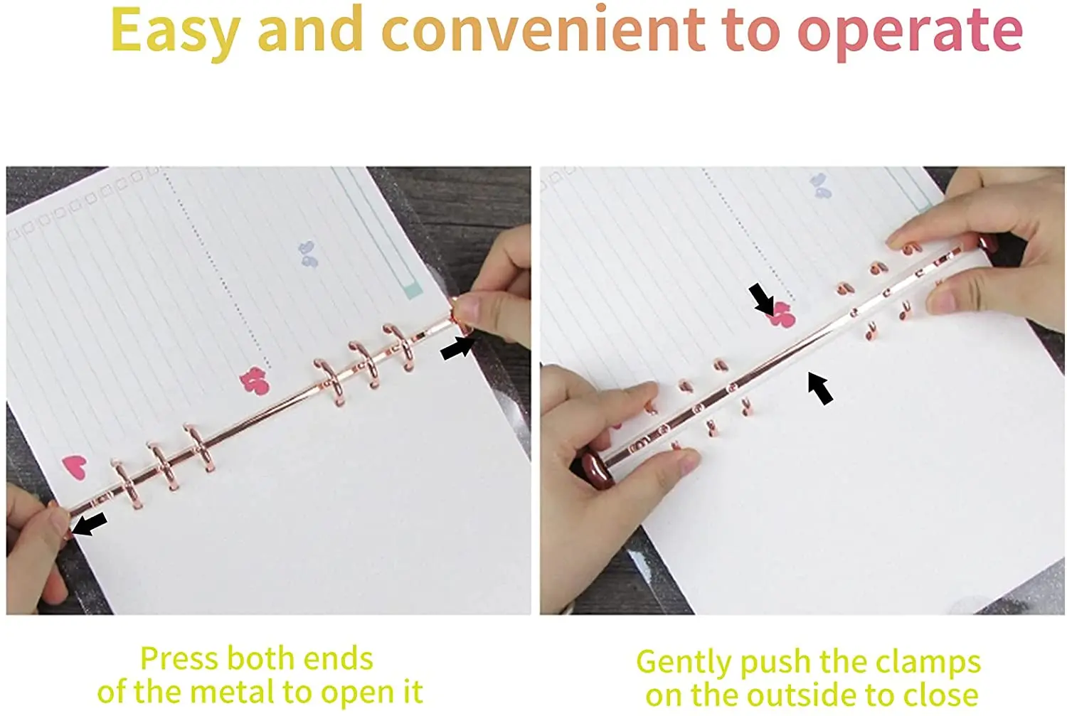 2 Pack A6 PVC 6-Ring Binder Cover with Ruler, Rose Gold Notebook Planner,for A6 Refillable Notebook, Meeting, Office Supplies