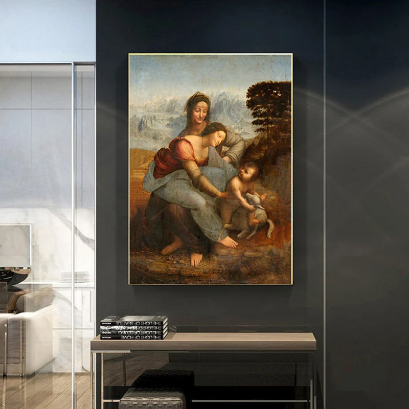 Leonardo Da Vinci The Virgin and Child With St Anne Posters Prints For Living Room Wall Art Home Decoration Canvas Oil Painting