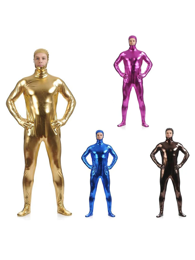 Kostenloser Versand Shinny Lycra Zentai Bodyskin Anzug Catsuit Zoll Schritt Reiß verschluss Party Kostüme maßge schneidert für Plus Size