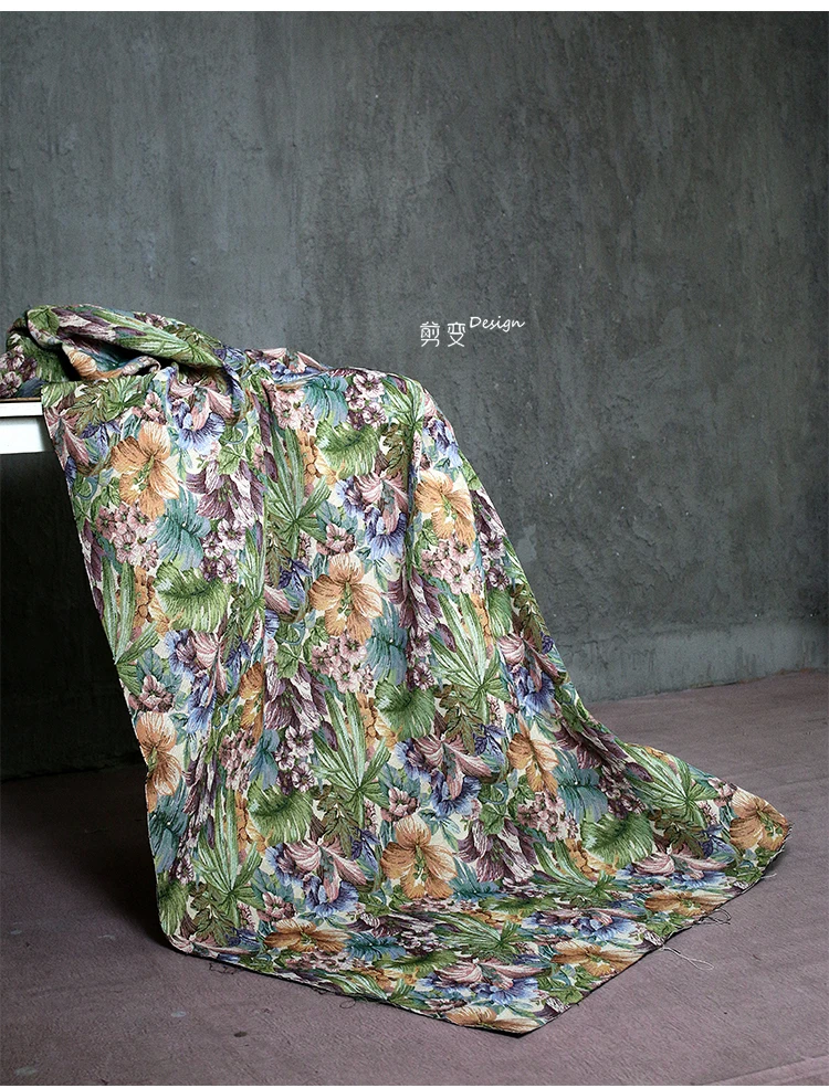 Retro Vintage Big Flower Jacquard Fabric for Dress Bag Sewing Designer Fabric Sofa Chair Furniture Upholstery Fabric Half Yard