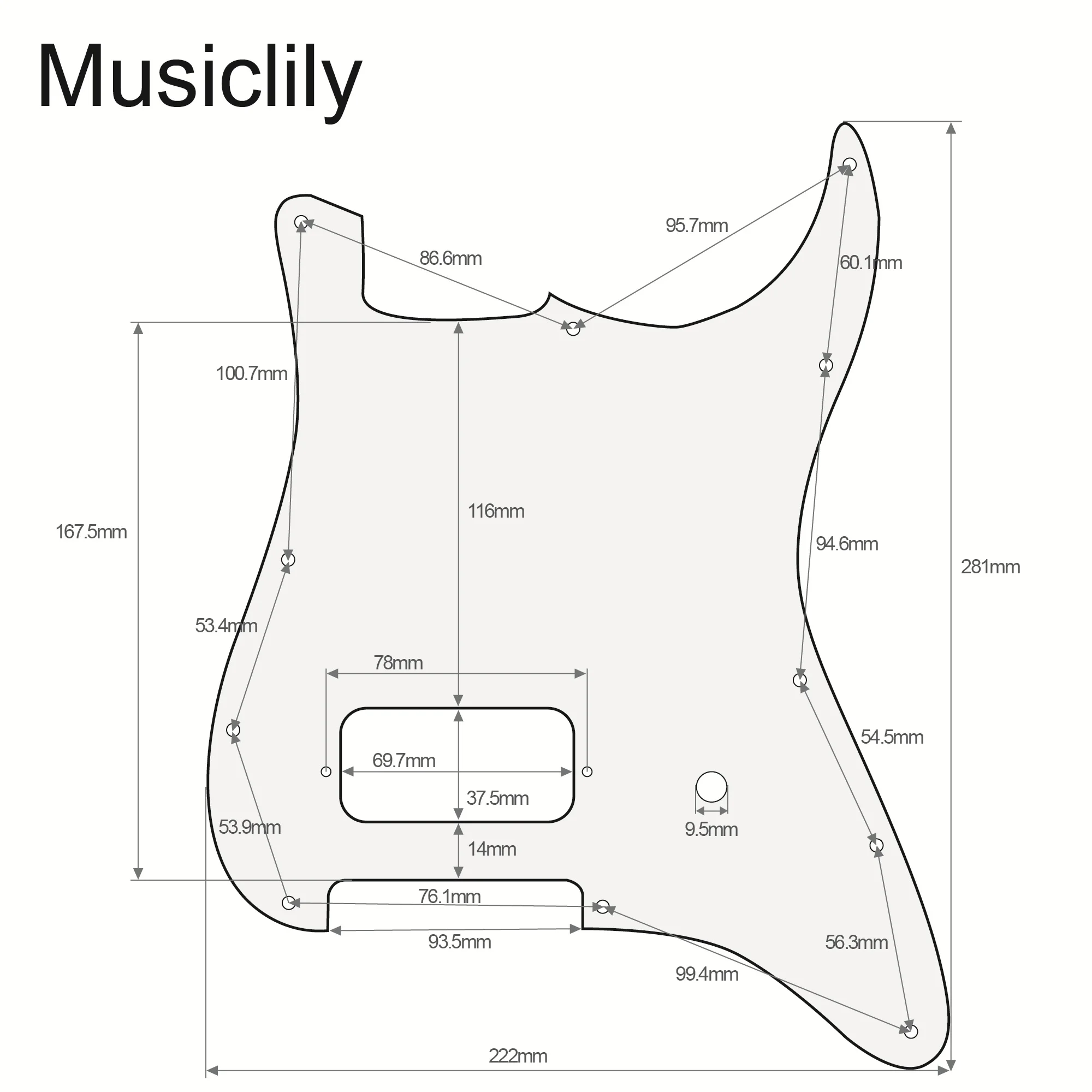 Musiclily Pro 11 Holes Single Uncovered Humbucker and Pot Slot Pickguard For USA/Mexico Tom Delonge Strat, 4ply Vintage Tortoise