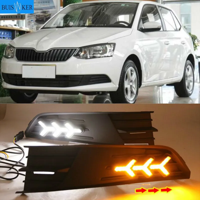 

1 Pair For SKODA Fabia 2015-2017 12V ABS LED DRL Daytime Running Lights Fog Lamp Cover Car- styling
