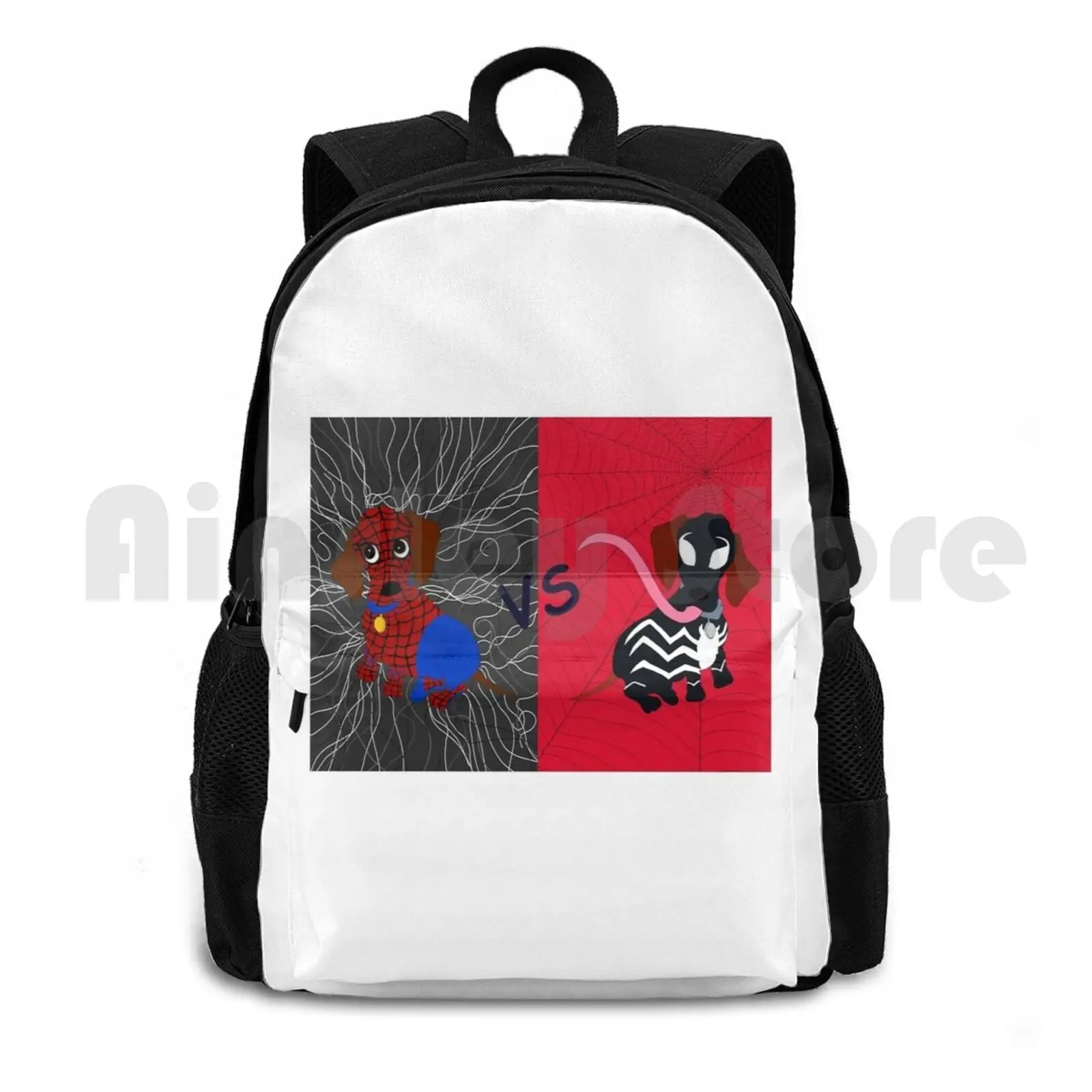 

Spider Dog Vs Venomised Dachshund Outdoor Hiking Backpack Riding Climbing Sports Bag Dachshund Comic Fan Art Dogs Hdoodles