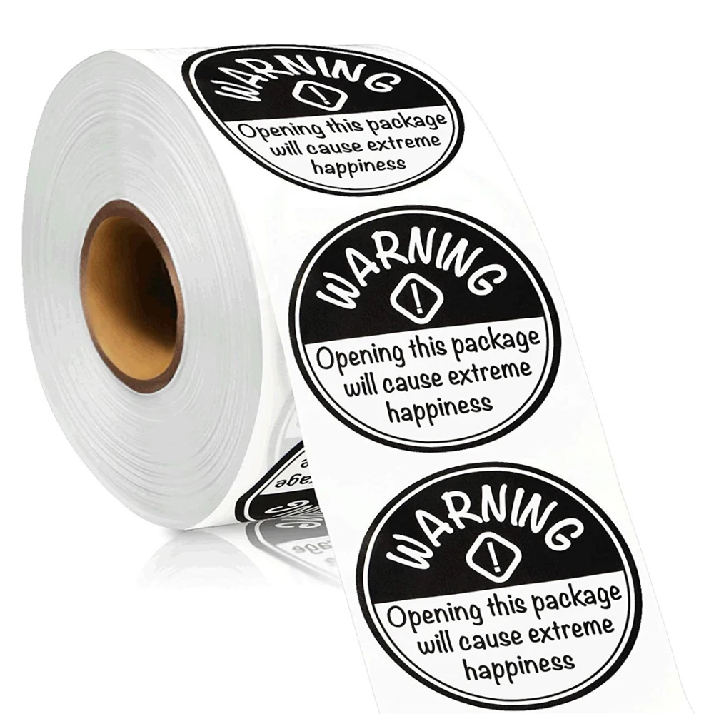 500Pcs Cute Extreme Happiness Labels Warning Stickers 1.5inch Round Black and White Stickers Labels for Business Gift Packaging