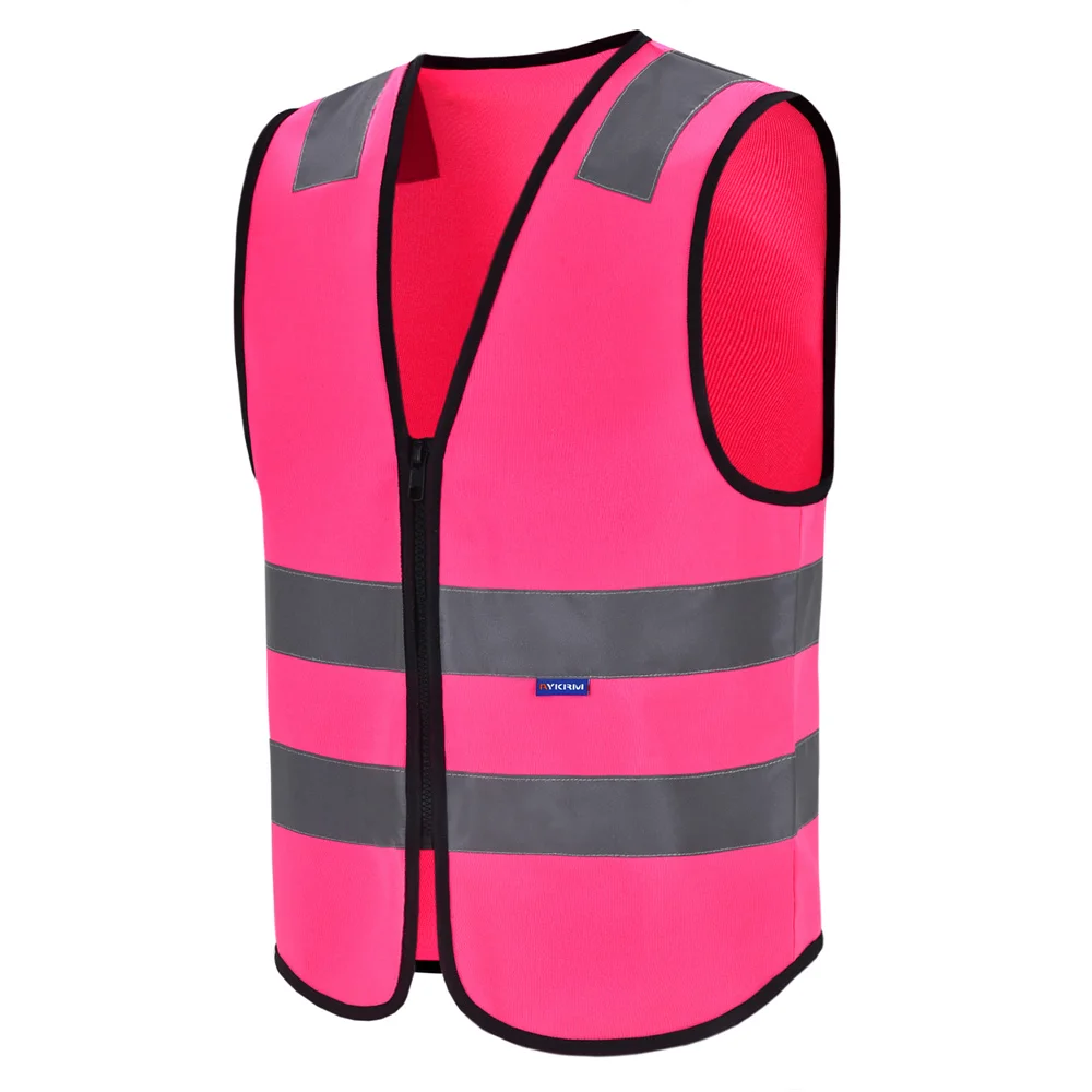 AYKRM High Visibility Safety Vest Fluorescent Pink Reflective Workwear Hi Viz With Pockets And Zipper Customized Logo Traffic