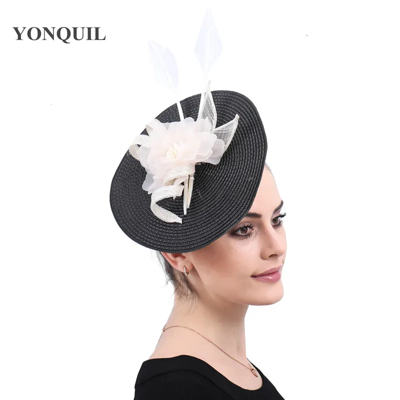 Elegant Women Wedding Headwear Cocktail Fascinators Imitation Straw Black Headdress Gorgeous Lady Fashion Hair Accessories image 3