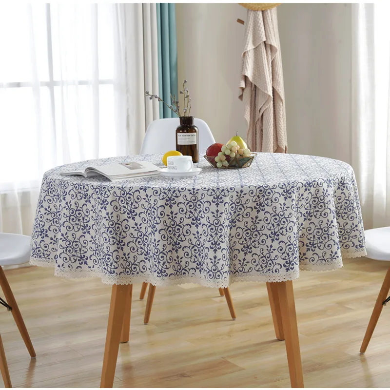 Cotton Linen Table Cover American Round Tea Table Literary Retro Party Decoration Modern Table Cloth Round Tablecloth
