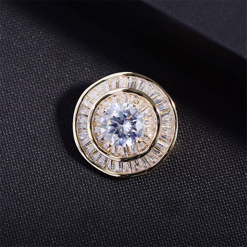 Luxury Small Brooch Woman White Zircon Round Brooches for Women Men Clothing Suit Lapel Pins Elegant Crystal Broches Jewelry