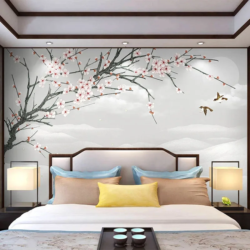 Custom 3D Wallpaper New Chinese Style Plum Blossom Flower And Bird Landscape Backdrop Wall Decoration Painting Home Decor Mural