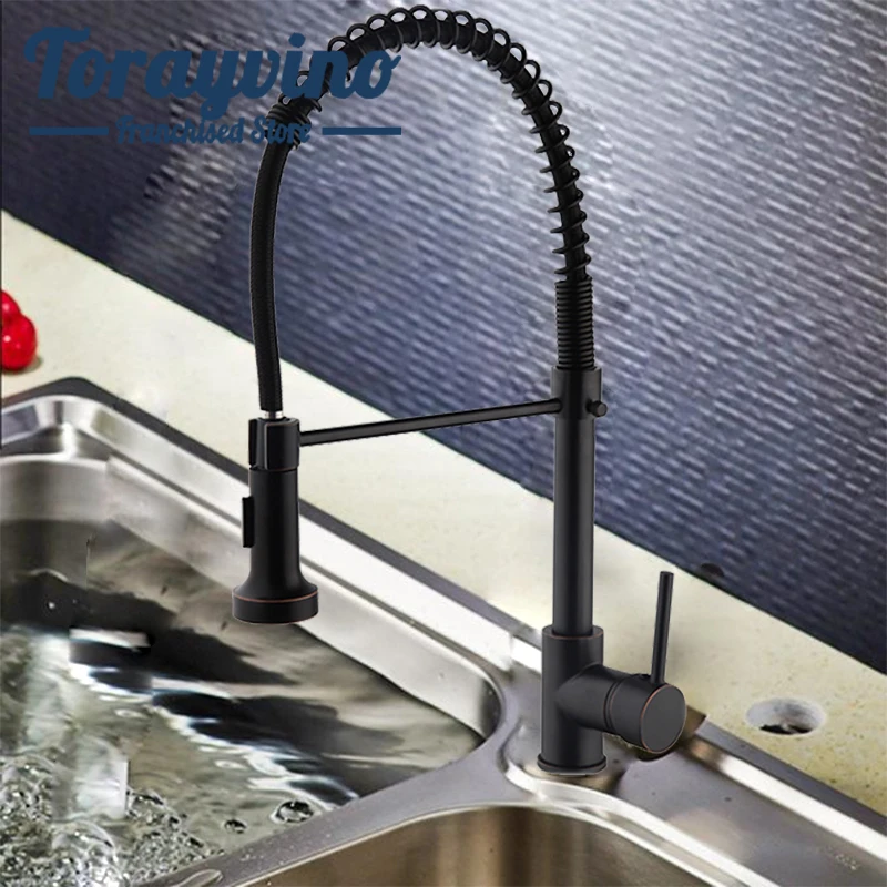 

Torayvino Kitchen Swivel rotate Faucet pull Out cuisine robinet Modern ORB & Black Sink taps hot cold kitchen machine mixer tap