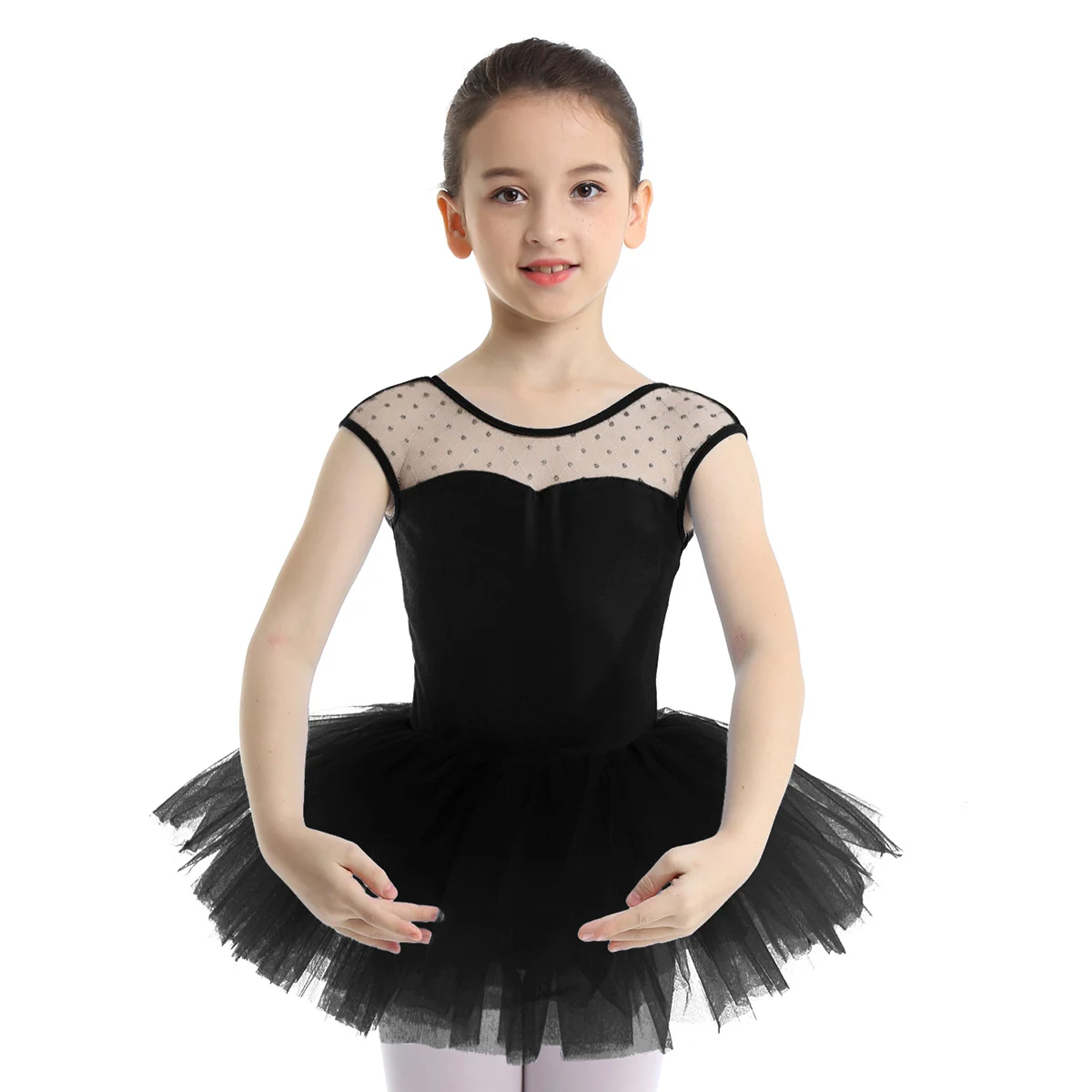 Kids Girls Ballet Tutu Dress Sleeveless Stretch Mesh Splice U-shaped Back Gymnastics Leotard Ballerina Party Dance Costume 4-12Y