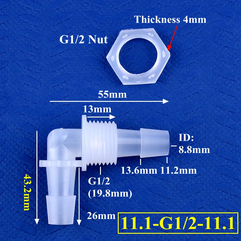 SgooHan 5 ~ 200 Stück Sechskantmutter M6 ~ G1/2 bis 2,4–11,1 mm PP Pagode-Winkelverbinder Aquarium Tank Luftpumpe Schlauchverbindungen Bewässerungsrohrverschraubungen 7