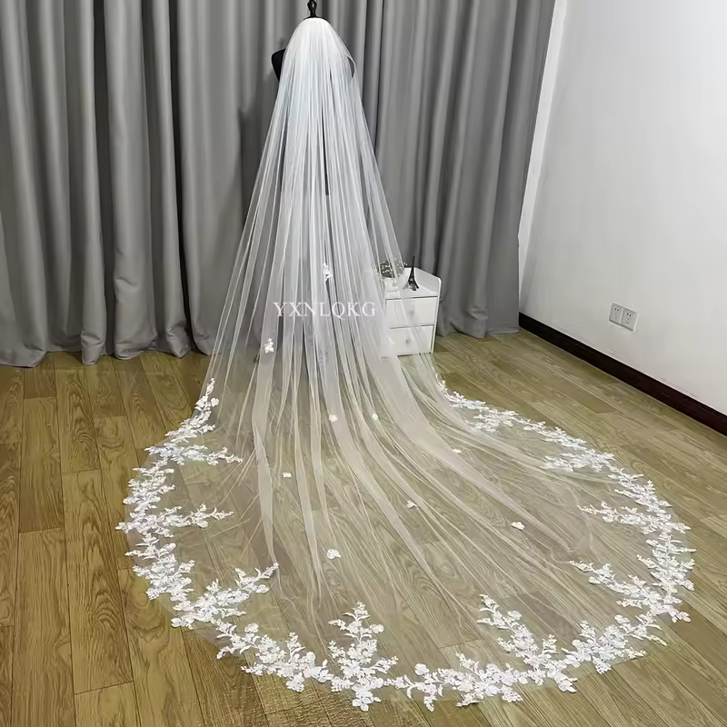 3m Cathedral Wedding Bridal Veil Soft Lace Ivory white Veil with Comb Veu Velo Noiva Wedding accessories 3m 4m 5m Customiz Veil - Image 2