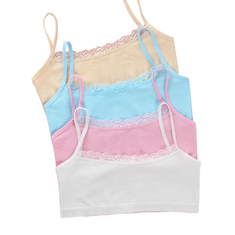 

Children's tube top development lace edge solid color bra underwear vest breathable half body wrapped chest student cotton sling