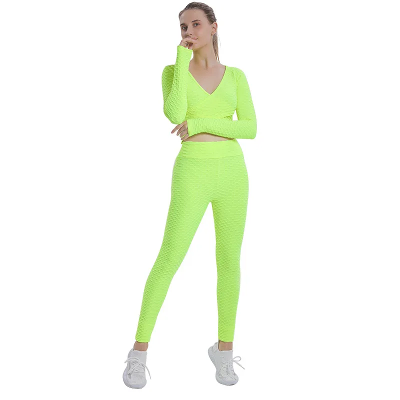 2022 Women's Tracksuit Sexy Set Women Cross Long Sleeve Top and High Waist Fitness Pants Sports Yoga Suit Female