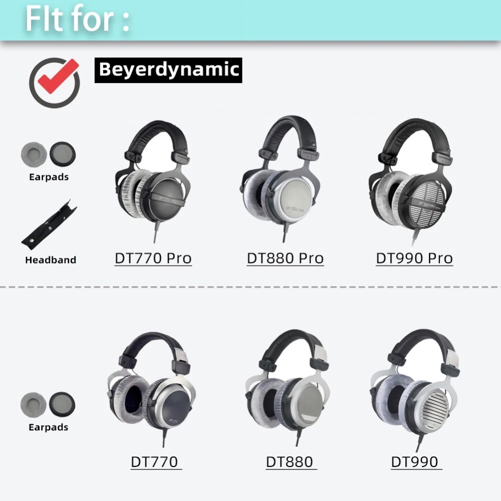 Fascia per auricolari di ricambio in velluto morbido mounyo per Beyerdynamic DT770 DT880 DT990 PRO cuffie cuscini cuffia cuffia paraorecchie