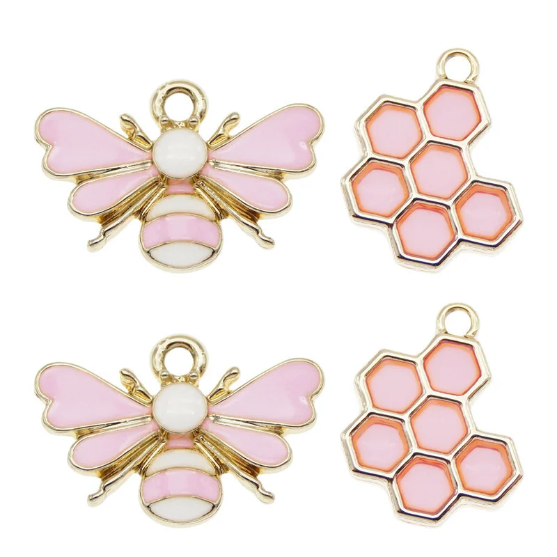 8pcs Fashion Animals charms Pink Alloy jewelry making Enamel Bees honeycomb Drop Earrings Pendant Handmade Accessories  Keychain