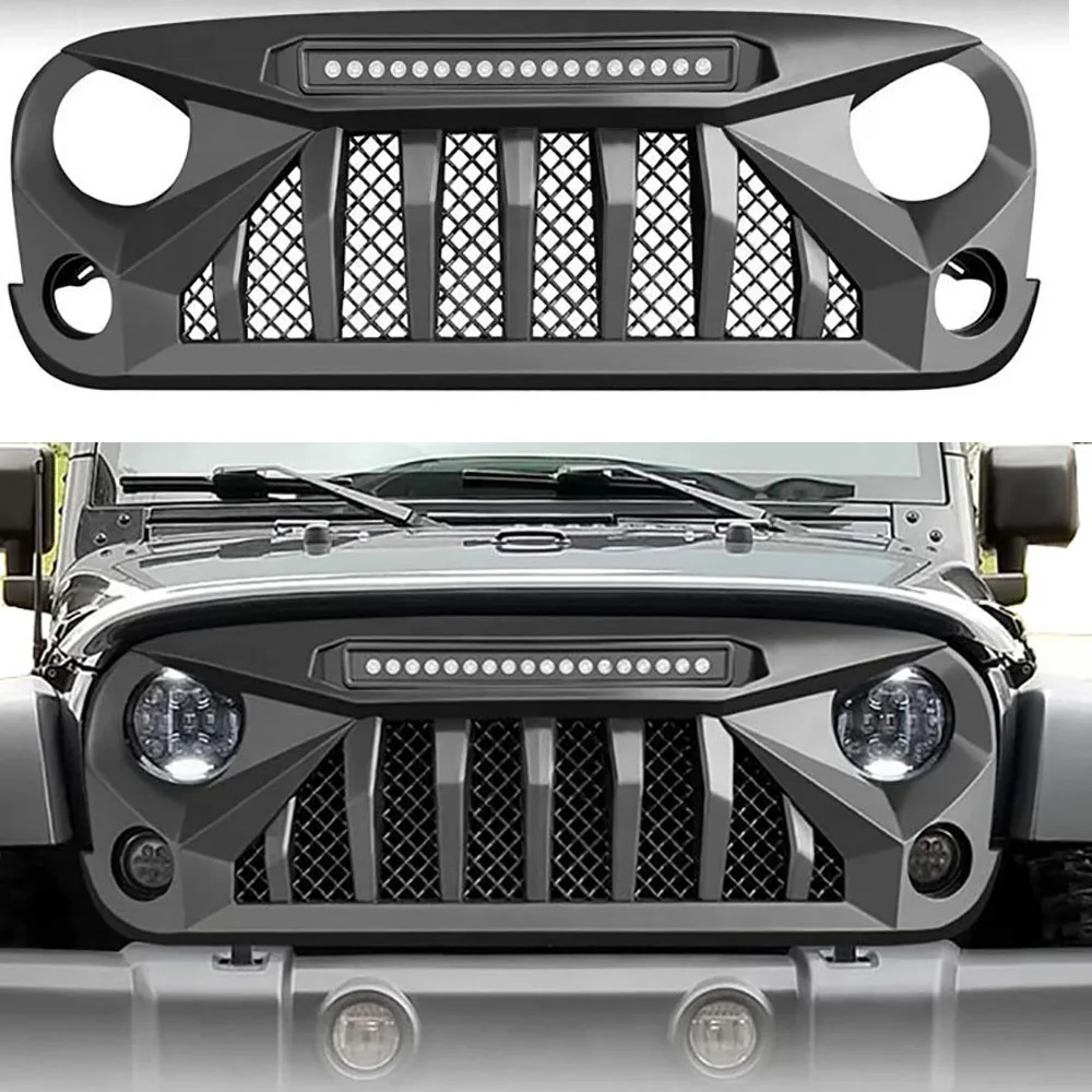 Front Racing Grill Bumper Grille With LED Light Fit For Jeep Wrangler JK 2007 2008 2009 2010 2011 2012 2013 2014 2015 2016 2017