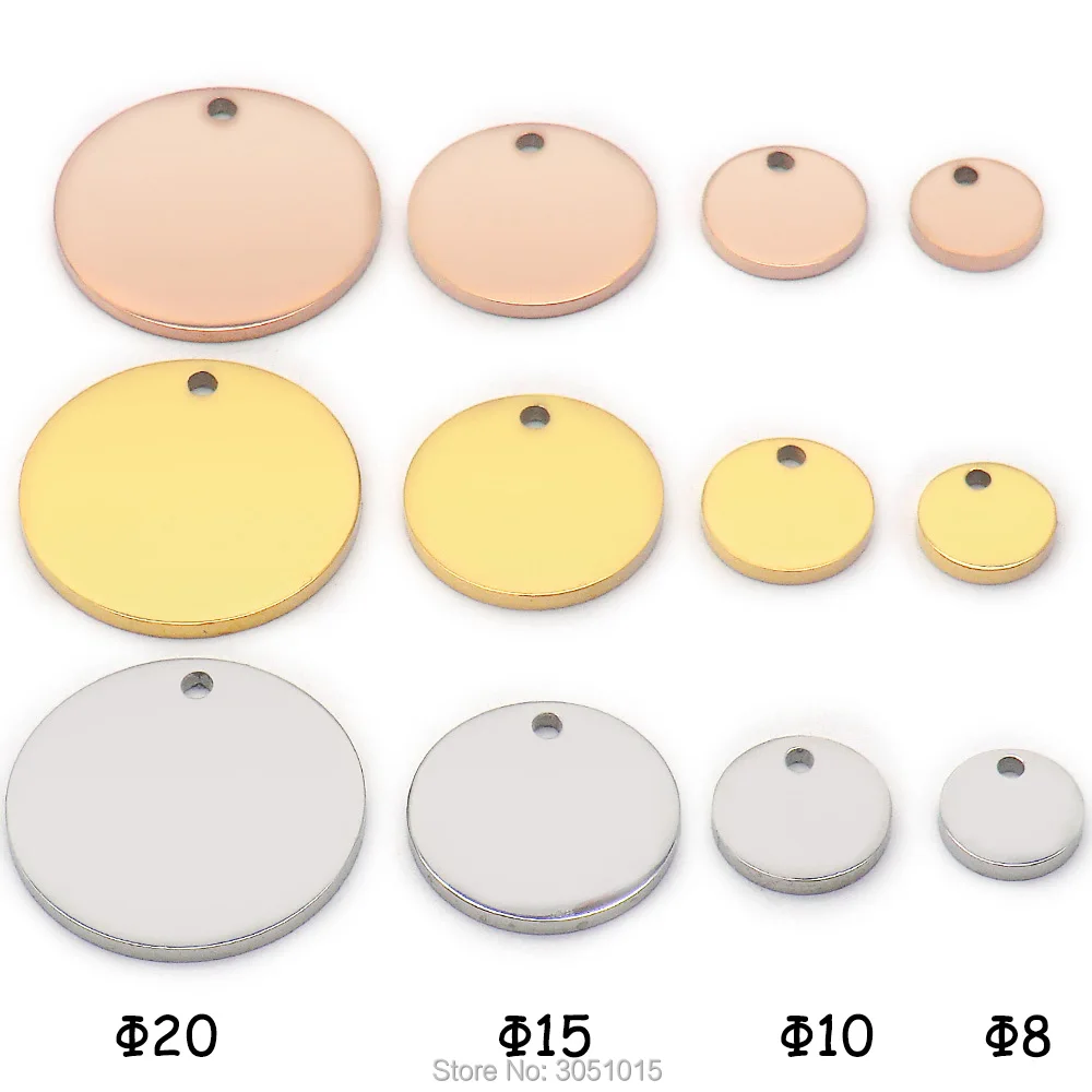 100pcs/Lot Stainless Steel Dog Id Tag Necklace Blank Round Plate Stamping Tags Custom Logo Charms Pet DIY Jewelry
