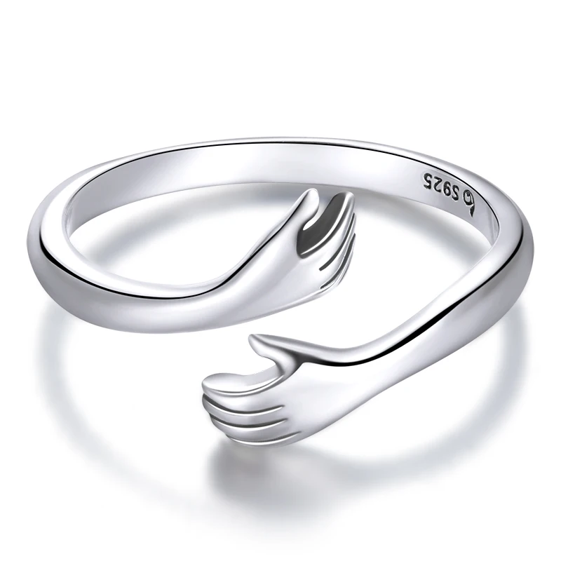 Women's 925 Sterling Silver Hug Hands Ring