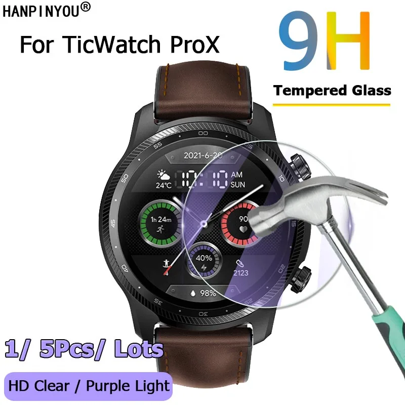 5Pcs For Mobvoi TicWatch Pro X ProX 2021 Ultra Clear / Anti Purple Light 2.5D 9H Tempered Glass Screen Protector Protective Film