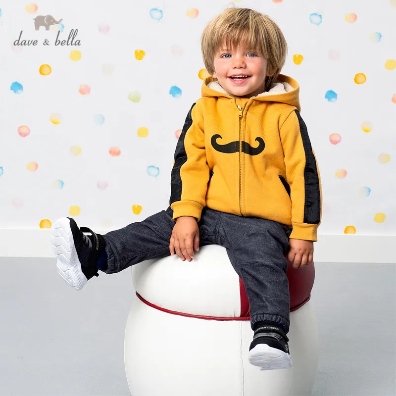 DBS15972 dave bella winter baby boys fashion cartoon pockets hooded coat children tops infant toddler outerwear