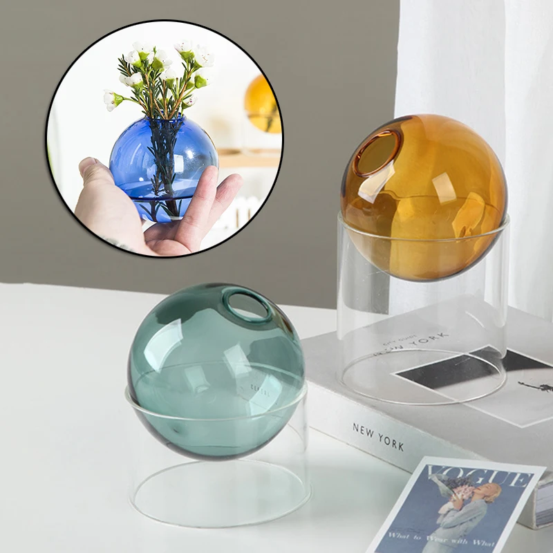 

Glass Vase Hydroponic Color Round Vase Home Decoration Living Room Decoration Mini Glass Vase Desktop Ornaments LB88