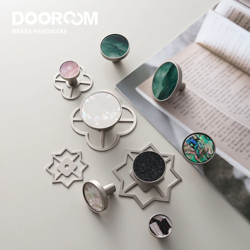 Dooroom Brass Furniture Handles Colorful Shell Matt Brushed Nickel Silver Hooks Wardrobe Dresser Cupboard Cabinet Drawer Knobs