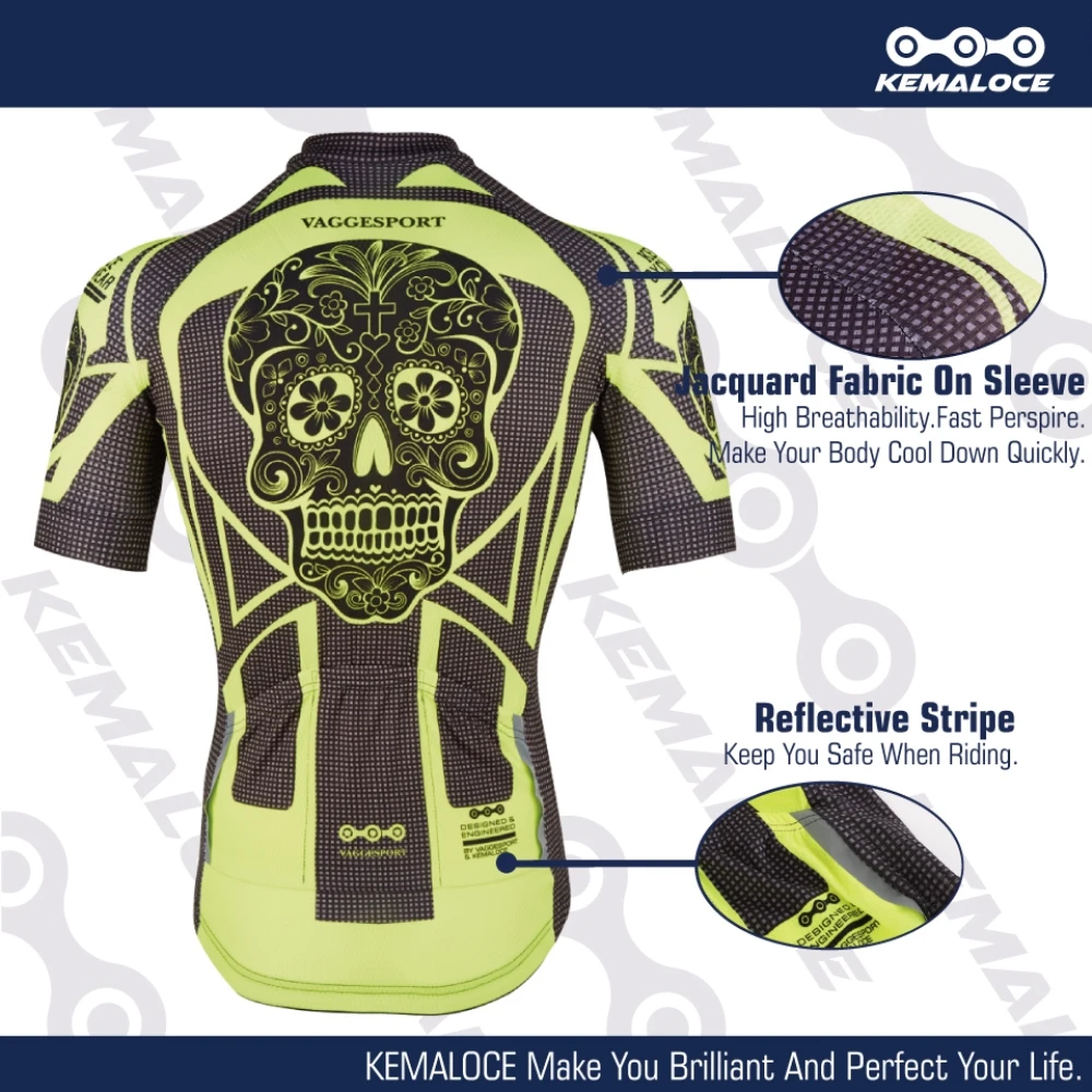KEMALOCE Cycling Jersey Wear Yellow Bright Skeleton China Short Sleeve Bicycle Shirts Clothing Crane Summer Men Bike Shirts