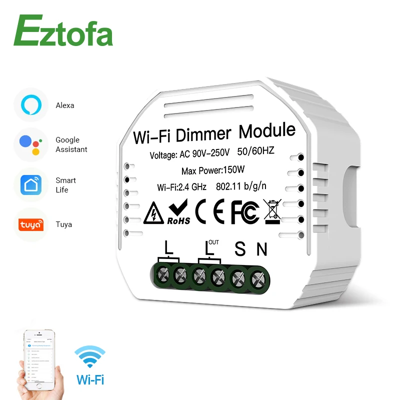 

DIY WIFI Smart Dimmer Switch Light LED Tuya APP Remote Control Switch Breaker Module 1 Gang 1/2 Way Works with Alexa Google Home