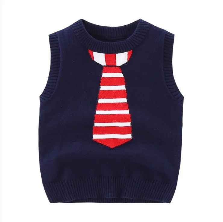 Little Boys Casual Vest Pullovers Sweater Baby Kids Cotton Knitted Underwaist Children's Sleeveless Necktie Pattern Sweater B74