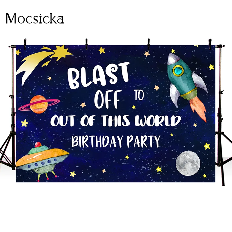 Mocsicka Out Of This World Photography Background Spaceship Moon Decoration Props Children Birthday Party Photo Backdrop Studio