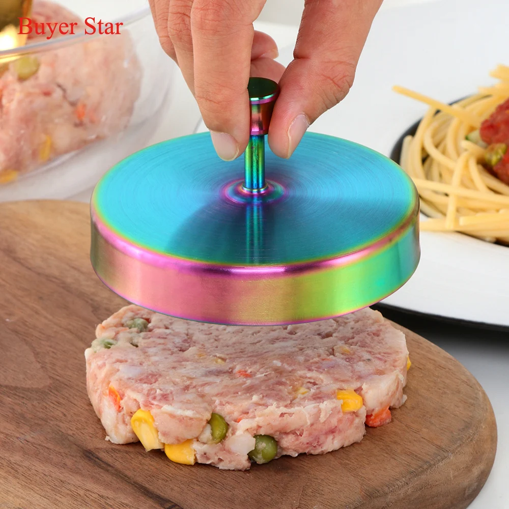 1PC Round Shape Stainless Steel Hamburger Patties DIY Mold Hand Operated Burger Meat Press Mould Maker Kitchen Accessories