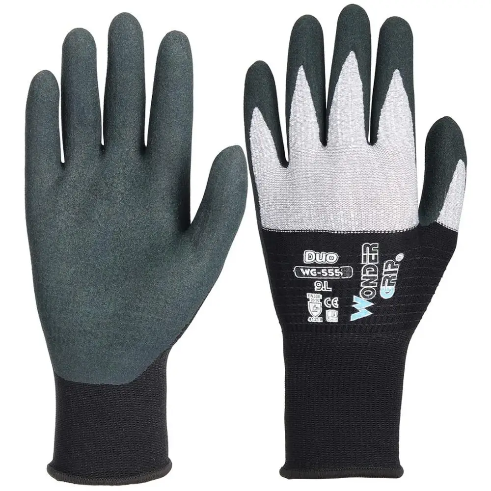 Gray Wonder Grip Work Gloves Safety Coldproof Resistance Nylon Protection Gloves Anti Slip Quick Easy to Dig Plant