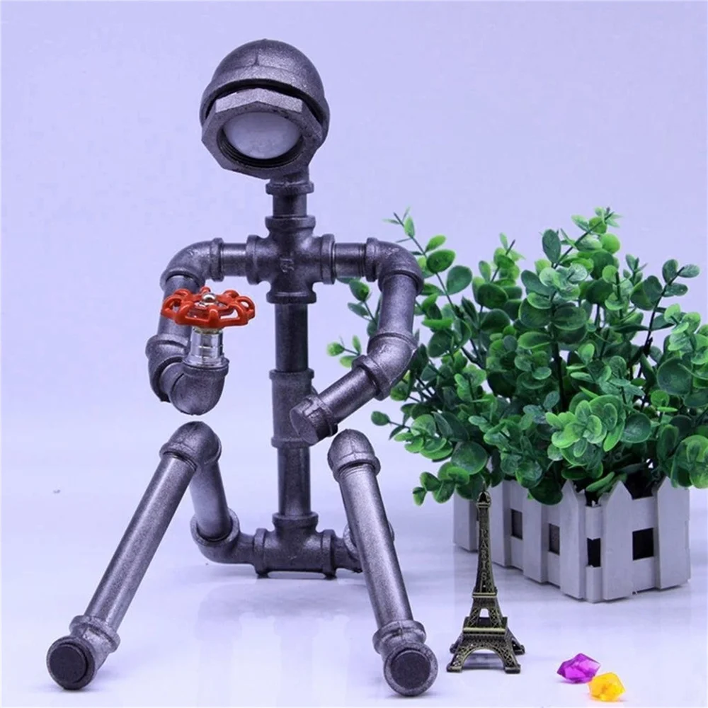 Creative Iron pipe loft personalized American eye protection industrial retro gift coffee bar water pipe robot desk lamp