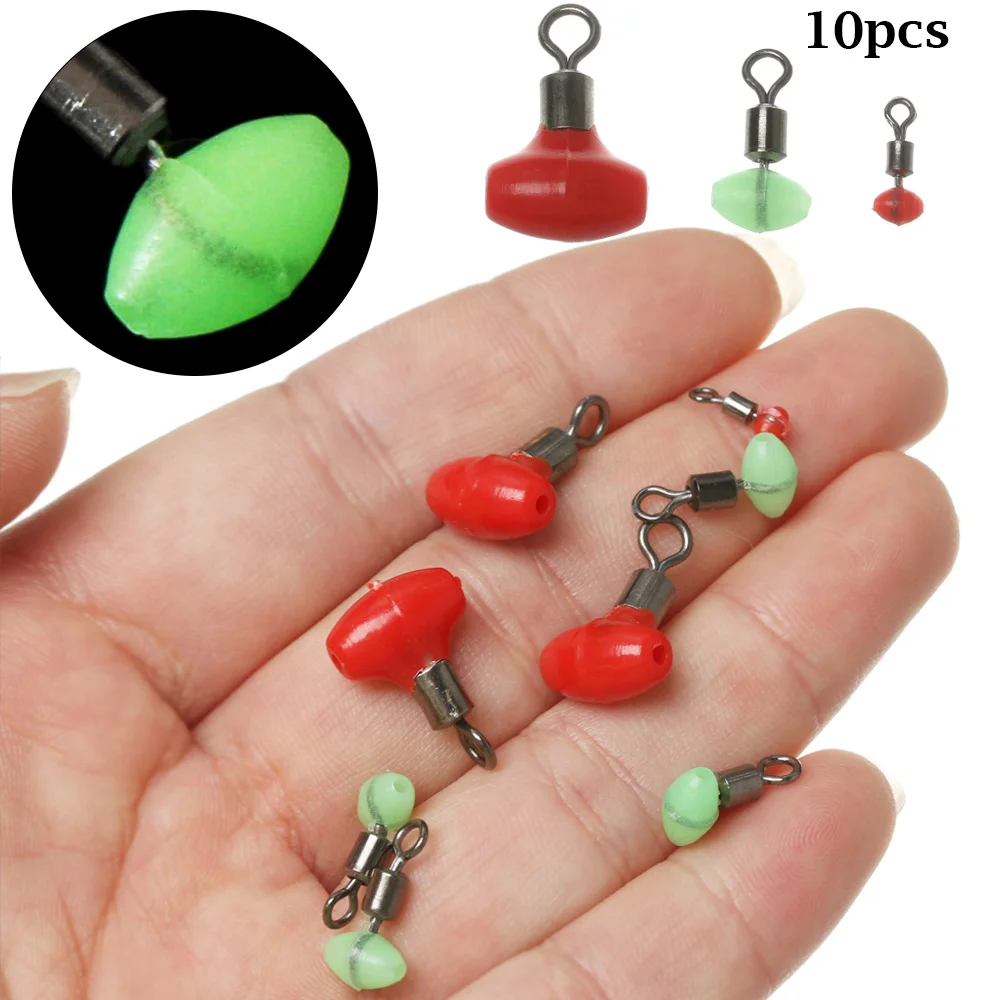 10pcs/bag Cross-Line Swivels & Bead T Shape Pulley Slide Rig Connector Luminous Green Saltwater Fishing Terminal Tackle