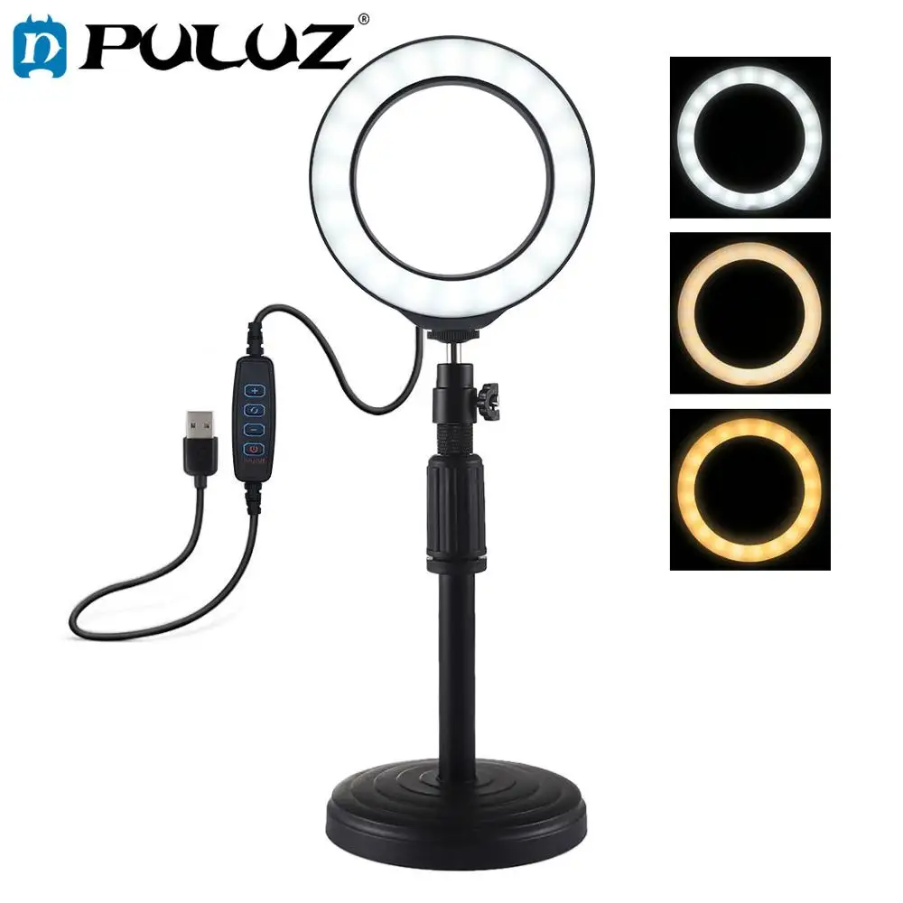 

PULUZ Photography Dimmable LED Selfie Ring Light Youtube Video Live 3200-6500k Photo Studio Vlogging Light &Desktop Mount Holder